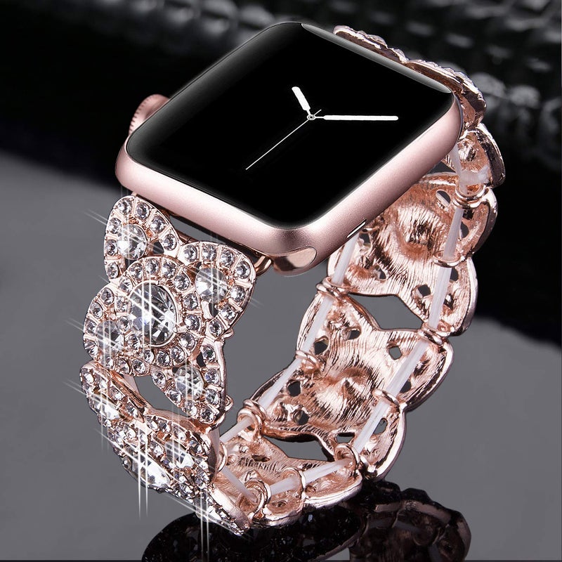 VIQIV Bling Bands for Compatible with Apple Watch 38mm 40mm 41mm 42mm(Series 10) Iwatch Series 11 10 9 8 7 6 5 4 3 2 SE SE2, Diamond Rhinestone Stainless Steel Metal Bracelet Wristband Strap for Women Rose Gold - Image 2